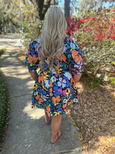 Load image into Gallery viewer, Blue Floral Puff Sleeve Dress
