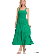 Load image into Gallery viewer, Smocked Tiered Green Midi Dress
