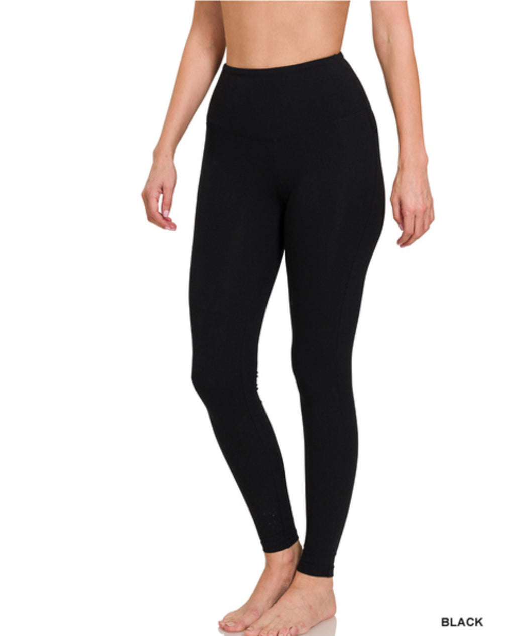 Black Cotton Wide Waistband Leggings