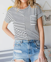 Load image into Gallery viewer, Stripe Patchwork Pocket Tshirt
