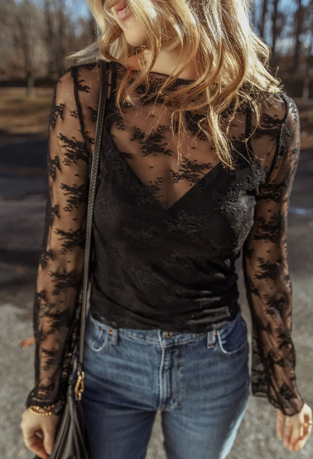 Black Lace Mesh Long Sleeve