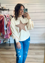 Load image into Gallery viewer, Cream Studded Star Oversized Long Sleeve Shirt
