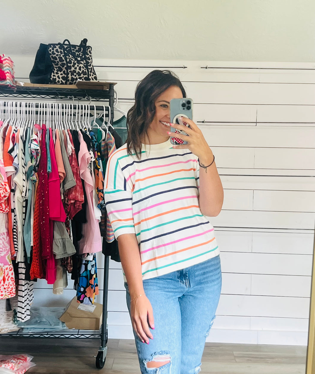 Colorful Striped Short Sleeve Top