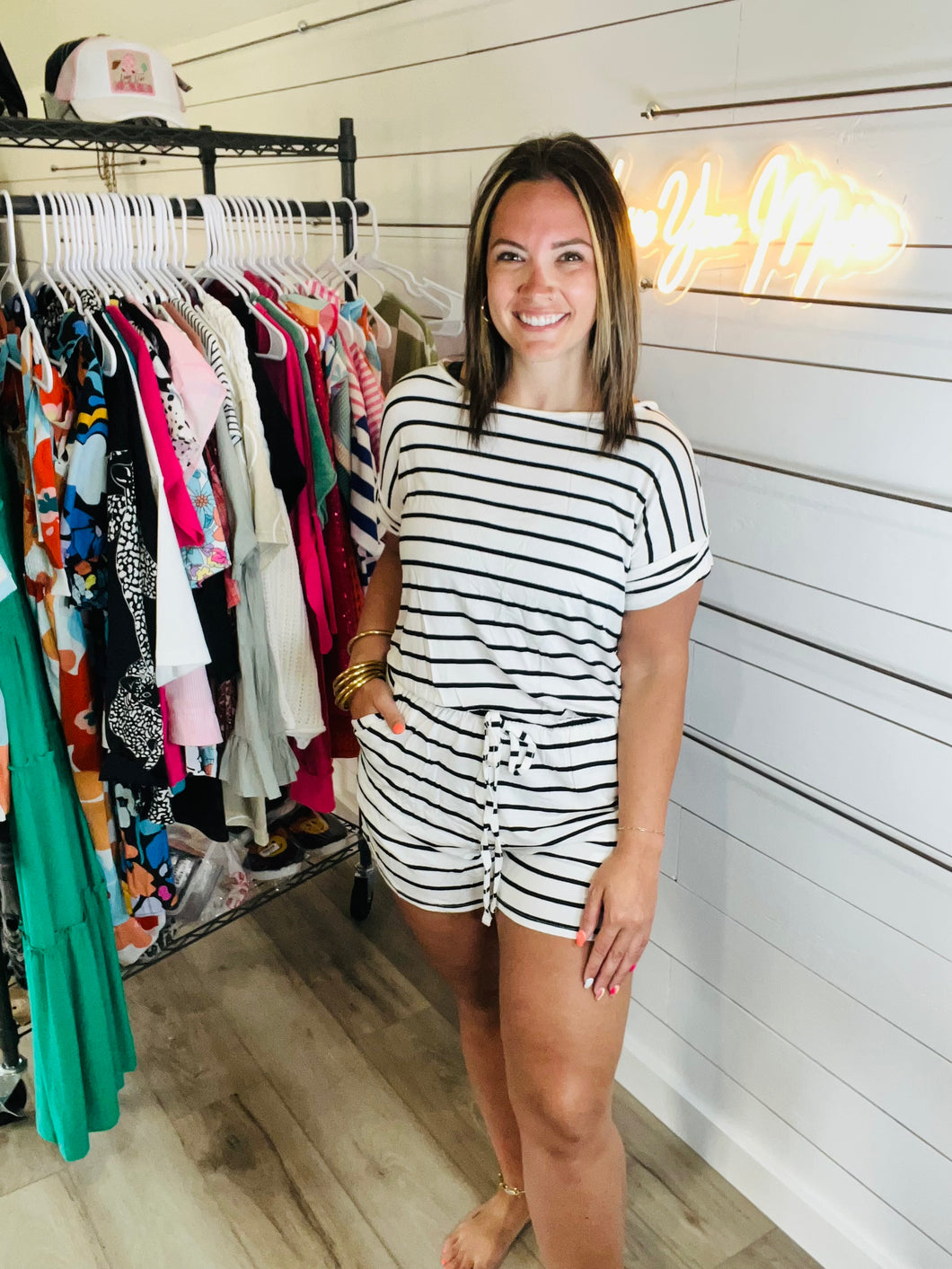 Black/White Striped Romper