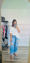 Load image into Gallery viewer, Cream Ribbed Rolled Sleeve Sweater Tee
